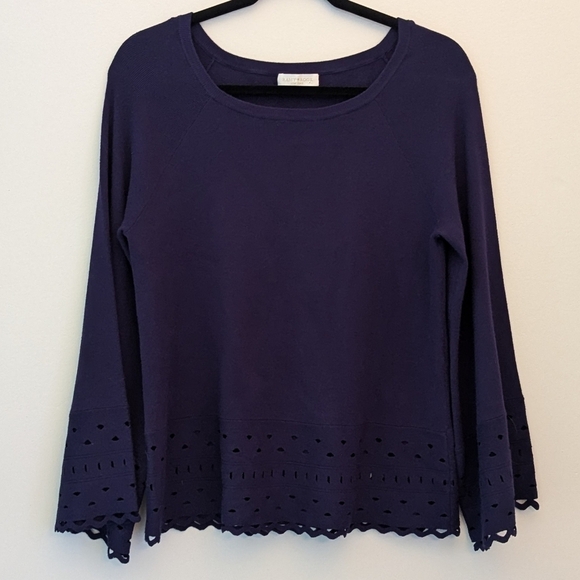 Ramy Brook Bell-Sleeve Laser‎ Cut Sweater - Picture 1 of 11